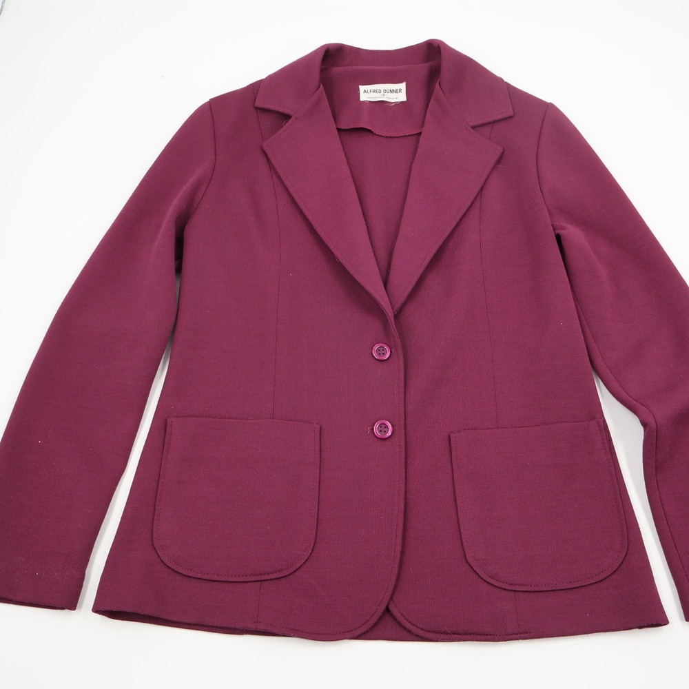 Alfred Dunner Knit Blazer Women 10 Burgundy Two Button Patch Pocket Notch Lapel
